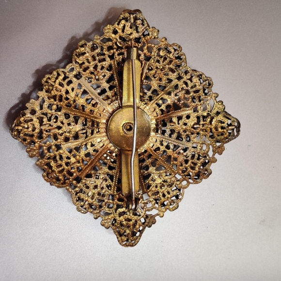 Vintage 30s Czech Filigree Brooch C-clasp - Picture 6 of 12